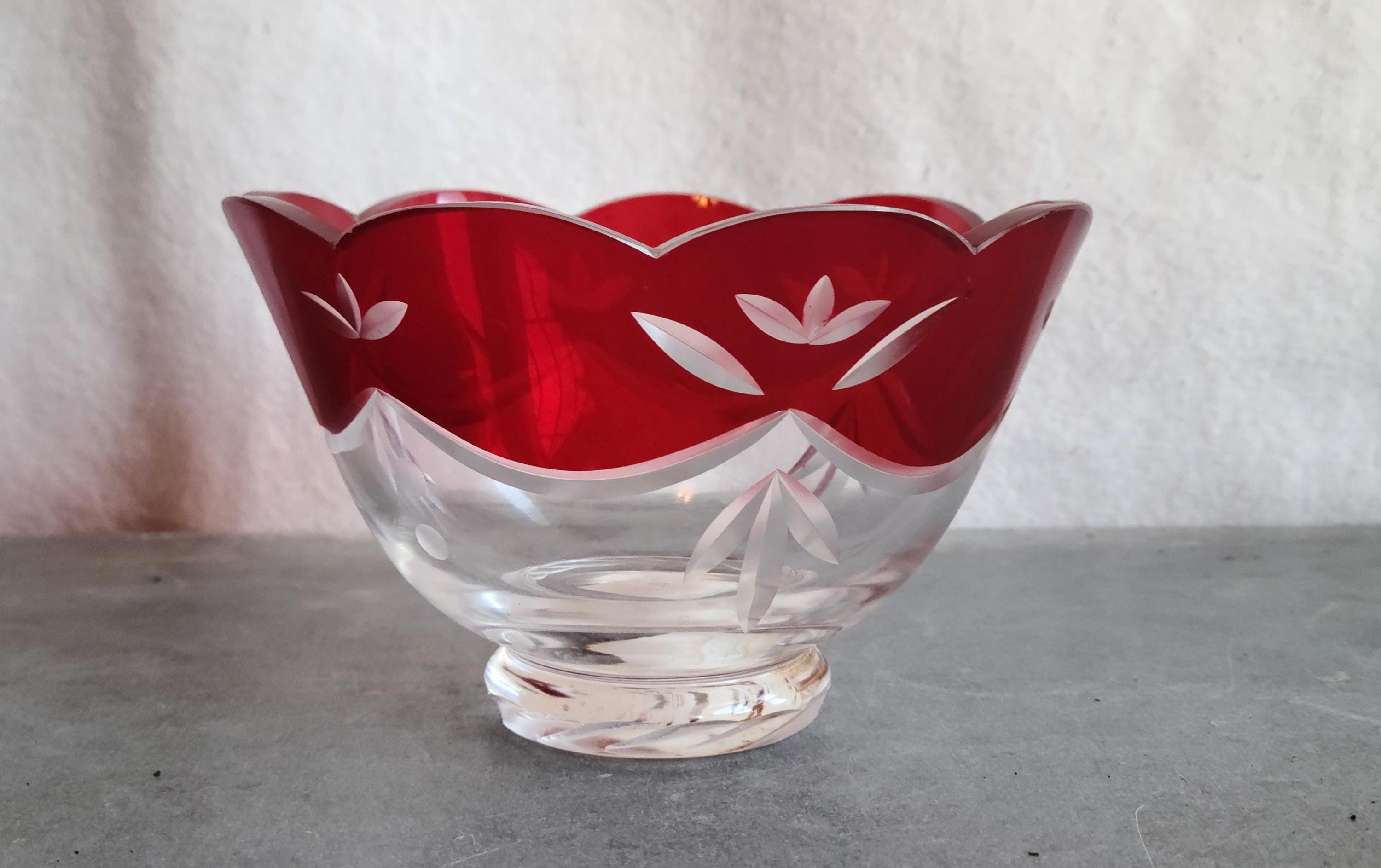 Cut to Clear Cranberry Glass Bowls - Etsy