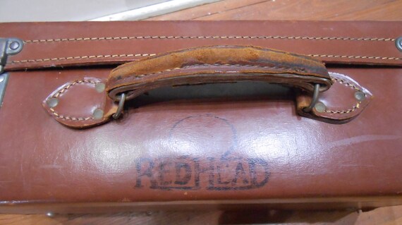 Antique Leather Suitcase Traincase Luggage Vintag… - image 2