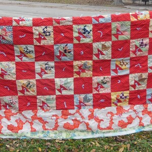 Antique 1930s Feed Sack Quilt 1970s Fabric Border image 6