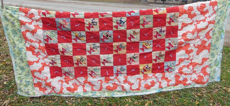 Antique 1930s Feed Sack Quilt 1970s Fabric Border image 6