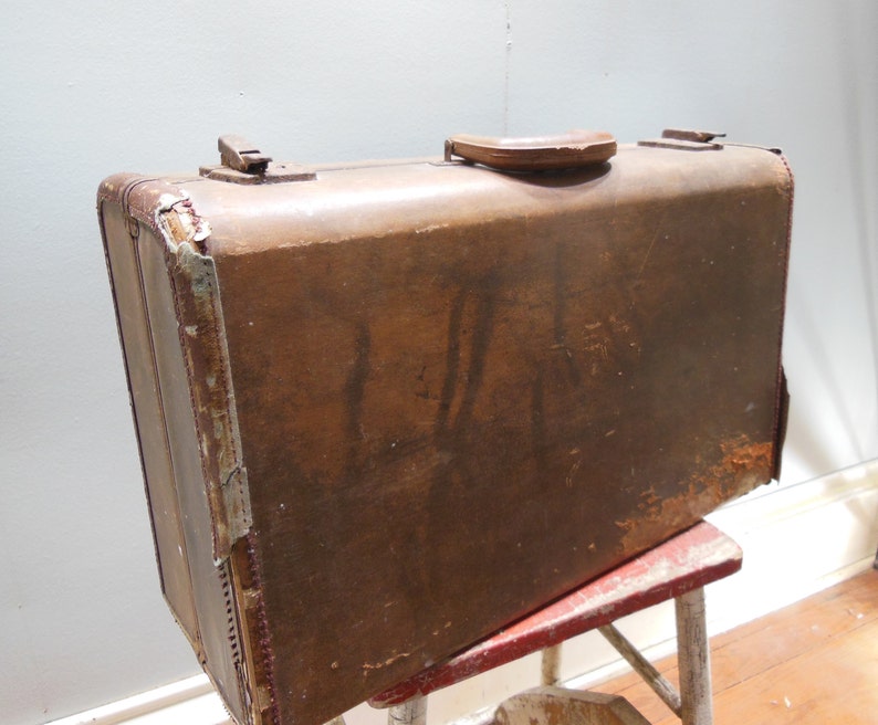 Antique Suitcase Brown Tan Hard Shell Lugggage