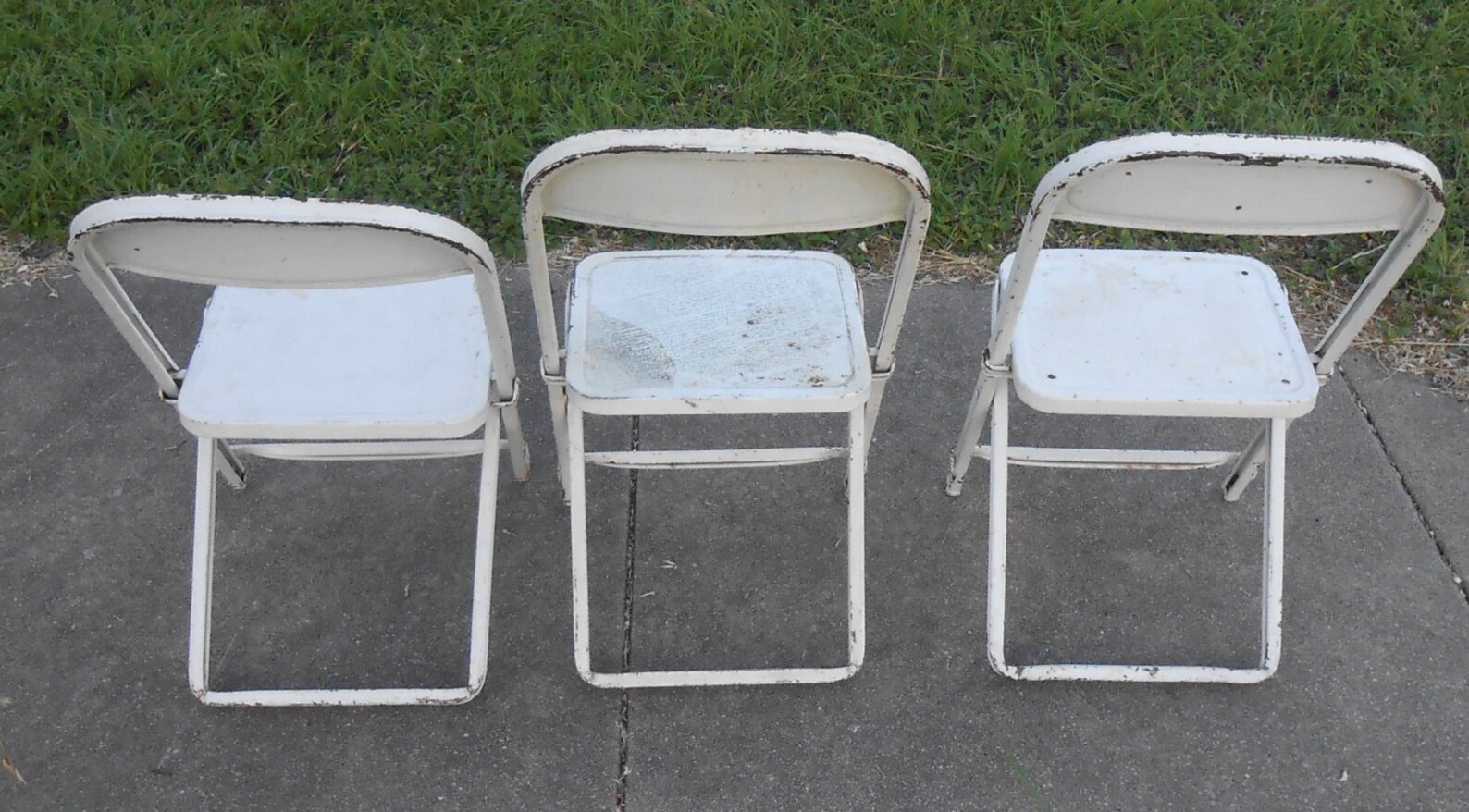 Vintage Metal Childs Folding Chairs Set of Three Fold up Flat Indoor