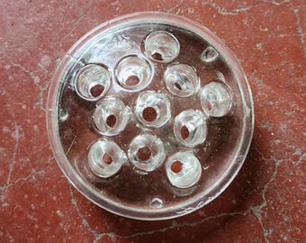 Heavy Clear Glass Flower Frog 11 holes