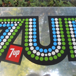 Vintage Metal Advertising 3 Signs 7UP Pop Art 1970s Store Display Graphic Art Marketing Sign Wall Hanging Collectible Advertisement
