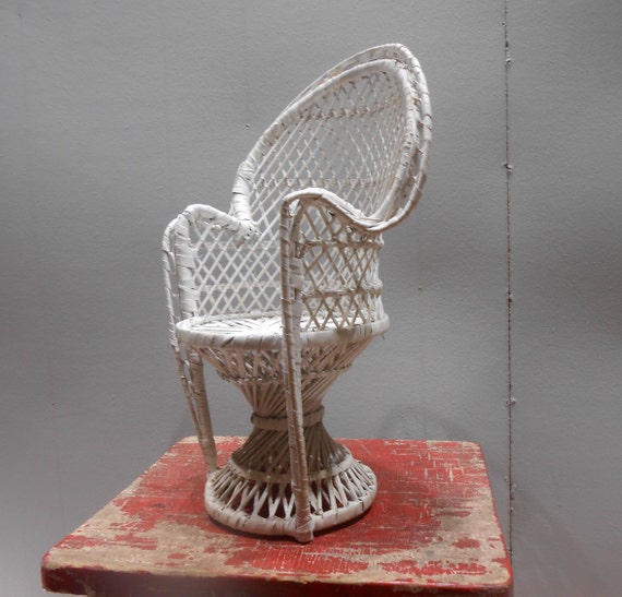 Vintage Mini Miniature Peacock Chair Doll Size Rattan Wicker Woven