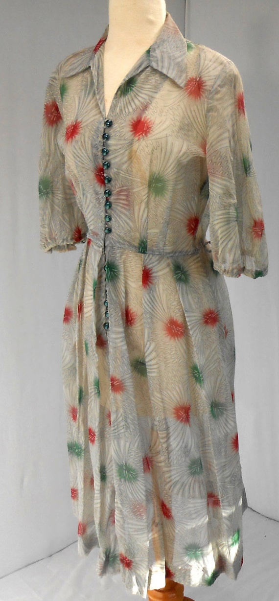 Antique Handmade Dress Sheer Rayon Gray Many Tiny… - image 4