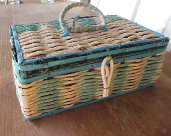 ヴィンテージ 60 年代 70 年代 プラスチック製 籐製 裁縫収納
