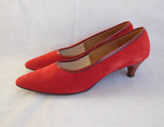 Vintage Marilyn Pumps Red Suede Snakeskin Kitten … - image 1