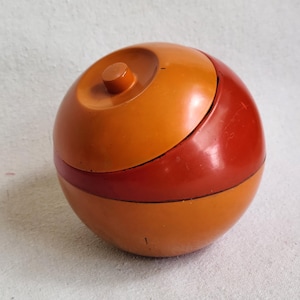 Mod Sphere Canister Red Orange Trinket Holder Dish Storage