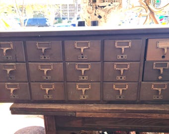 Wood 15 Drawer Cubby Storage Library Card Catalog