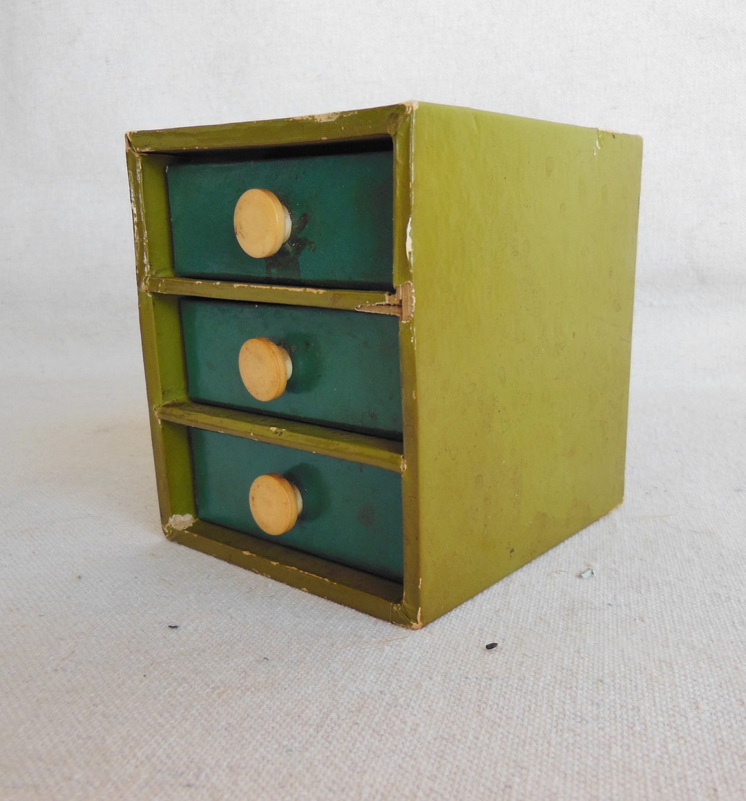 Vintage Small Wooden Jewelry Box Treasure Trinket Holder 3 Drawer