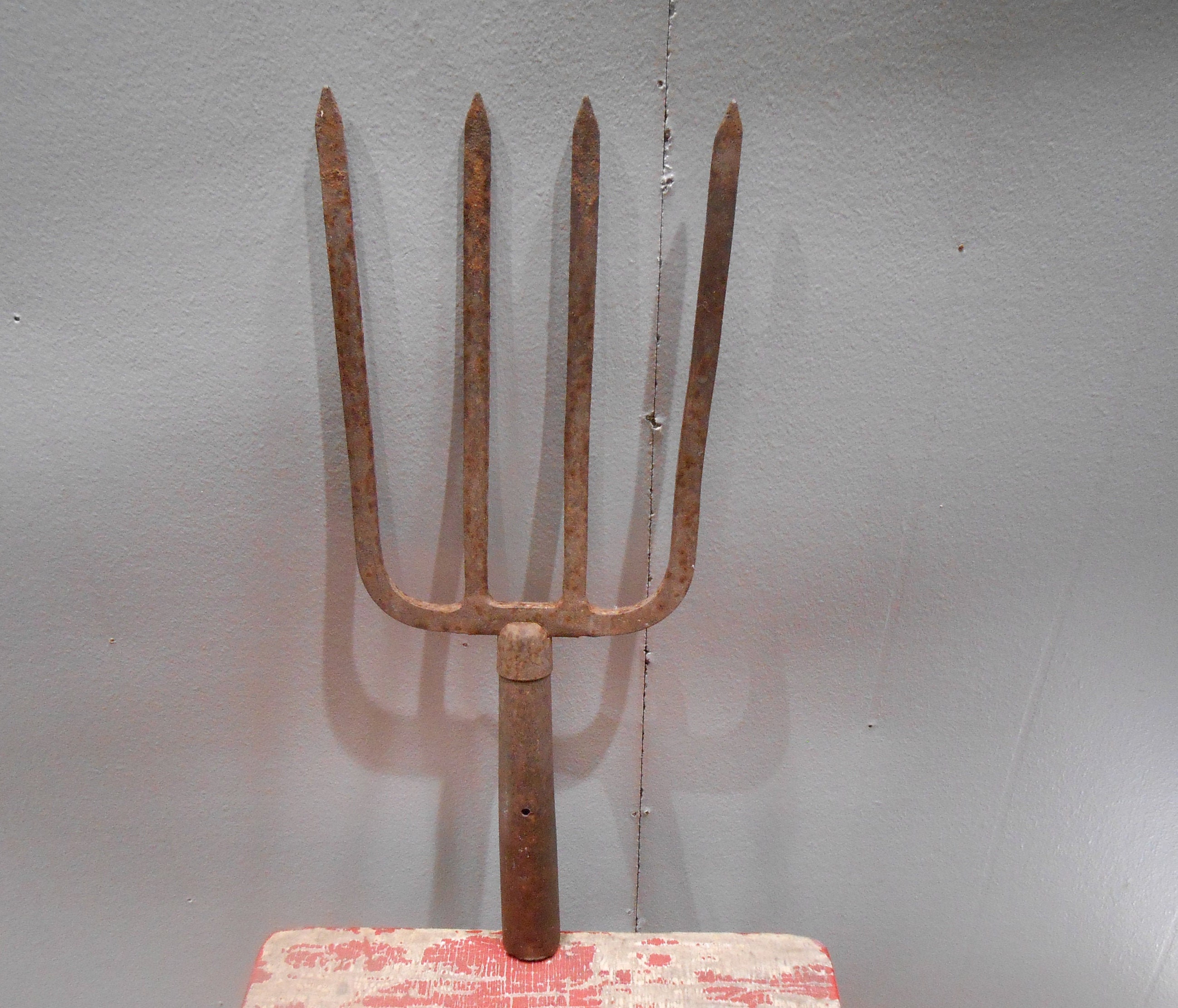 Antique Heavy Rusty Metal Iron Fork Pitchfork Farm Tool Garden Etsy