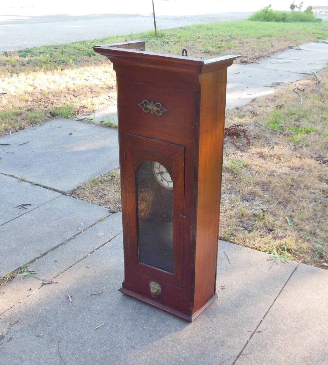 Antique Colonial Regulator Wood Wall Clock Pendulum 41 in Tall Wall