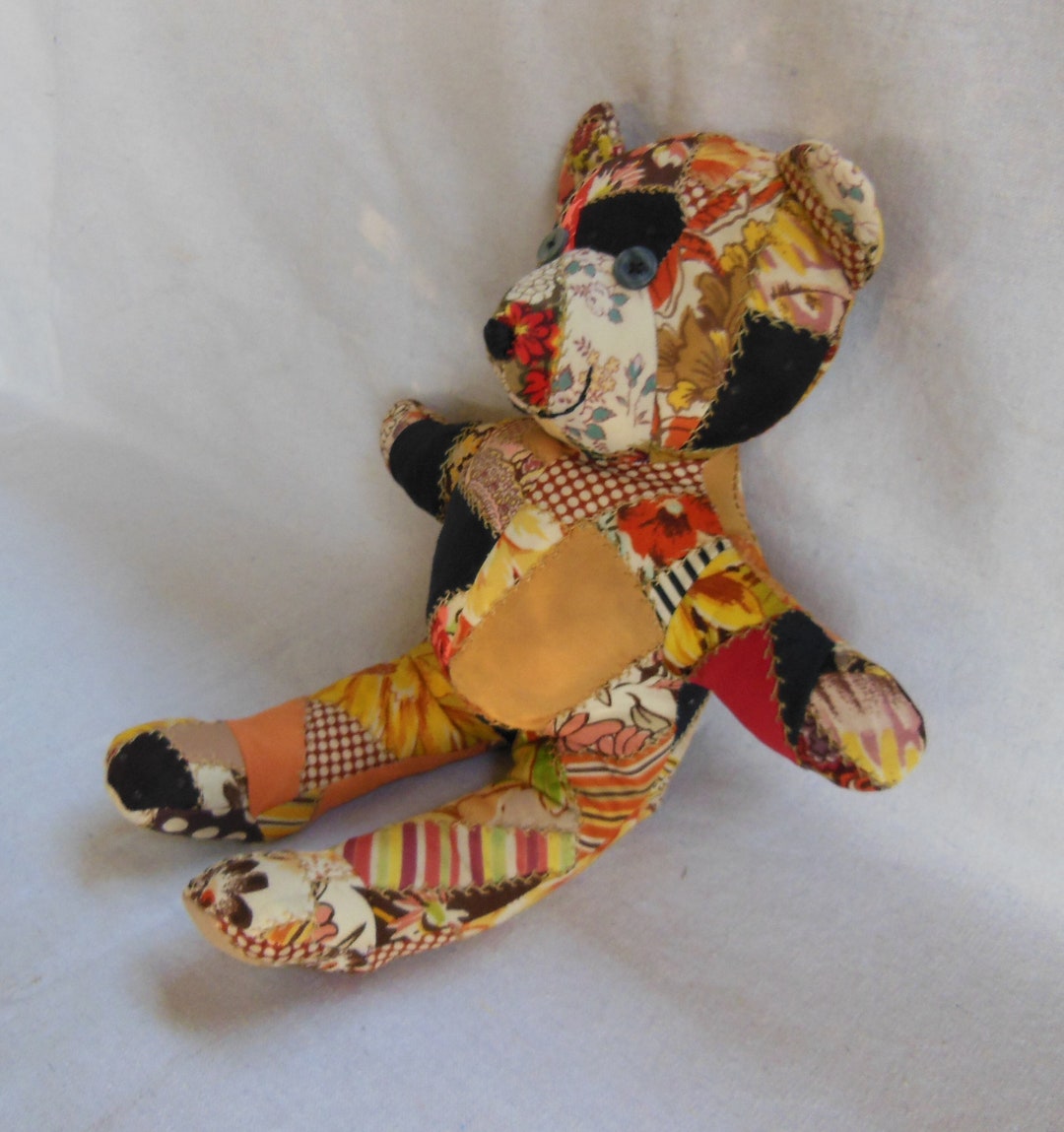 Antique Crazy Quilt Handmade Teddy Bear Cutter Quilt Repurpose