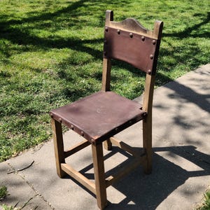 Medieval Spanish Colonial Style Wood Leather Chair