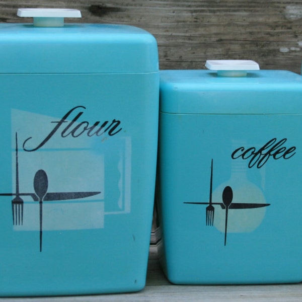 Mid Century Aqua Plastic Nesting Canisters set of 4