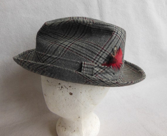 Vintage Dobbs Fedora Wool Tweed Blue Plaid Unisex… - image 6