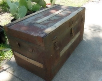 Antique Wood & Metal Trunk Foot Locker