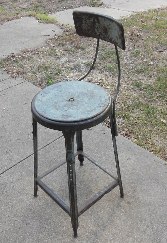 1950's steel shop stool collectible vintage work bench industrial factory  chair