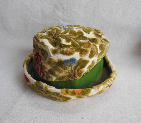 Vintage Textured Velvet Brocade Bowler Hat Bucket… - image 8