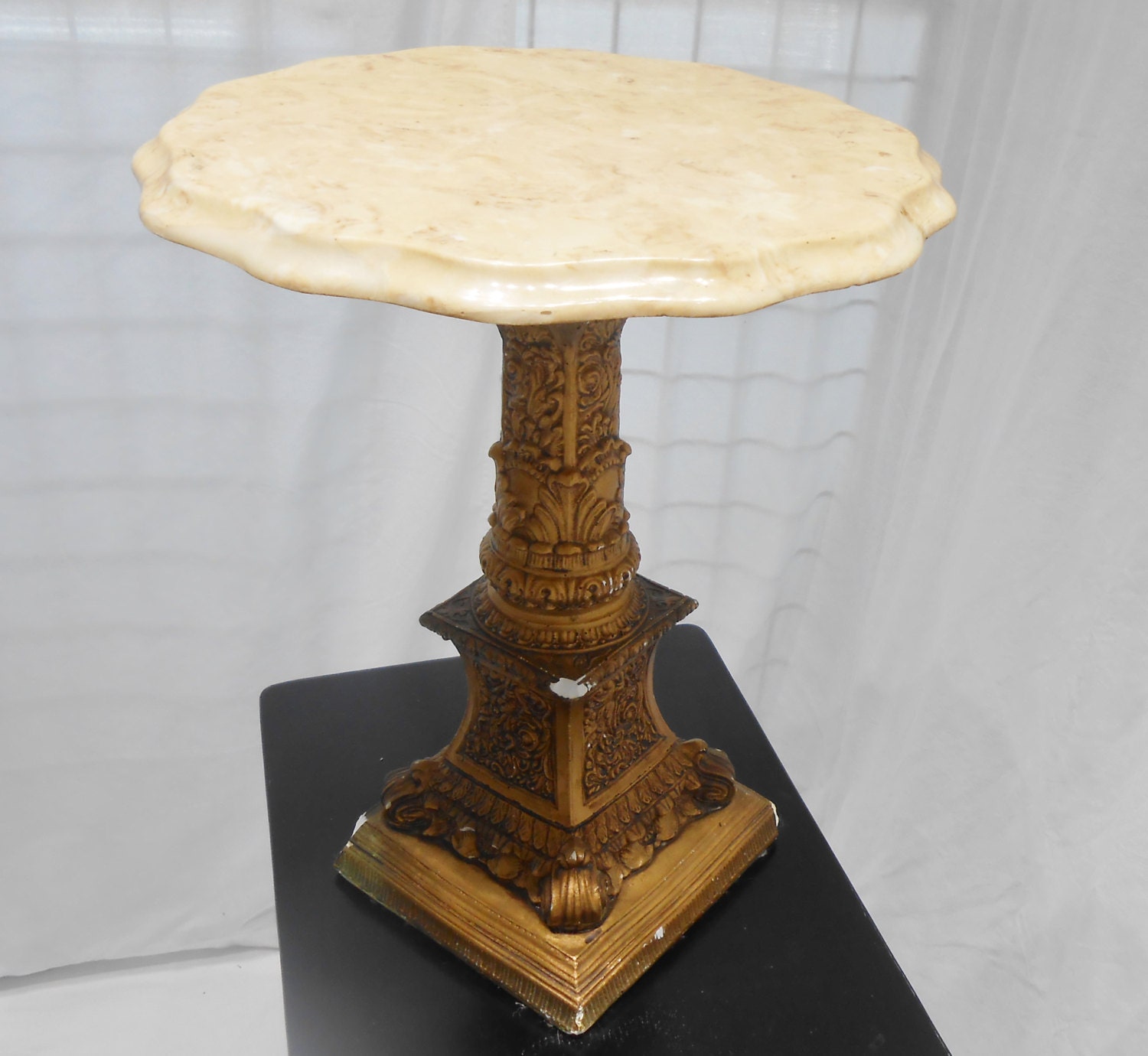 Vintage Heavy Plaster Ornate Base Table Faux Cultured Marble picture