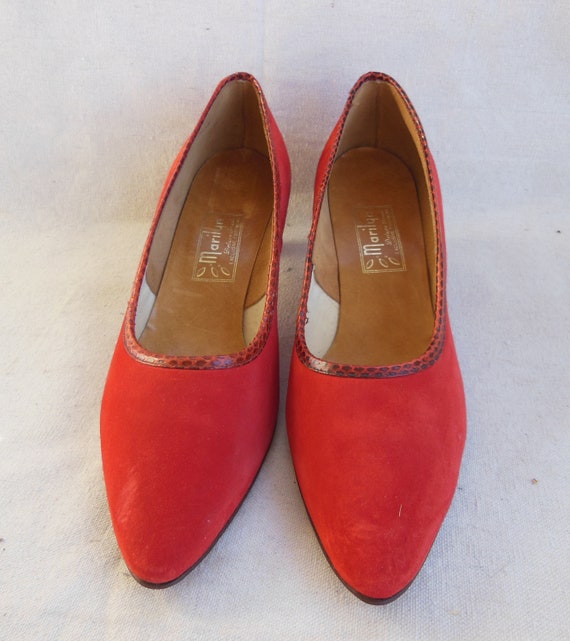 Vintage Marilyn Pumps Red Suede Snakeskin Kitten … - image 6