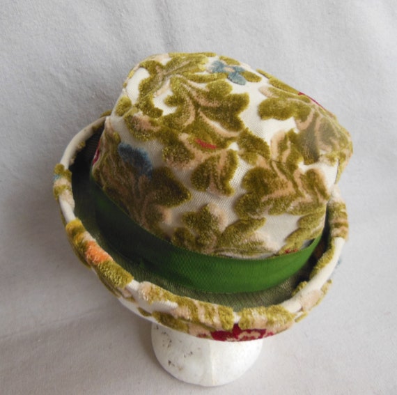 Vintage Textured Velvet Brocade Bowler Hat Bucket… - image 6