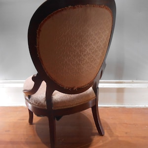 Antique Victorian 19th Century Parlor Chair Ladies Seating Mahogany Wood Boudoir Upholstered Round Back Decorative Accent Entryway Desk image 8