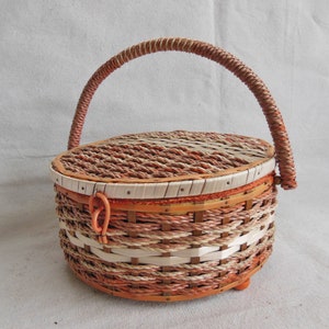 Vintage Singer Wicker Sewing Basket, Rattan Craft Caddy, Mod