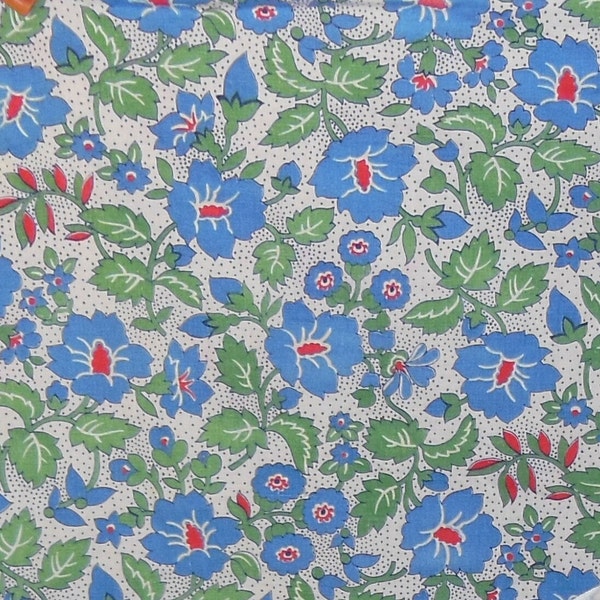 Vintage Cotton Feed Sack Flour Sack Fabric Remnant Blue Floral Flower Green Vine Fabric Reuse Recycle Repurpose Quilters Crafters Farmhouse