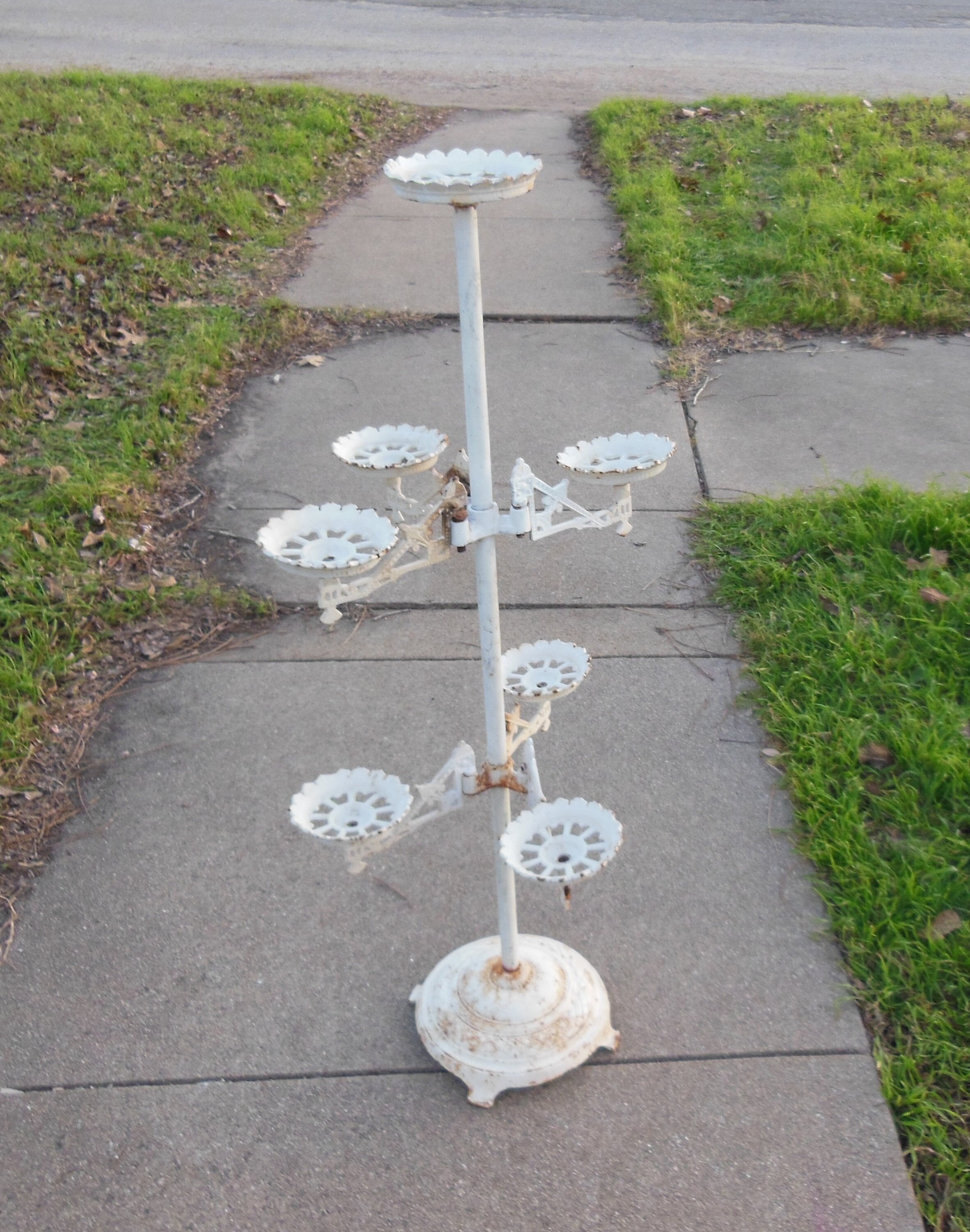 Rare 7 Arm Vintage Antique Victorian White Cast Iron Plant Planter Stand  Holder