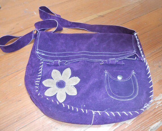 Vintage Handmade Purple Suede Purse Shoulder Bag … - image 4