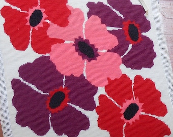 Vintage Floral Needlepoint Pillow Cover
