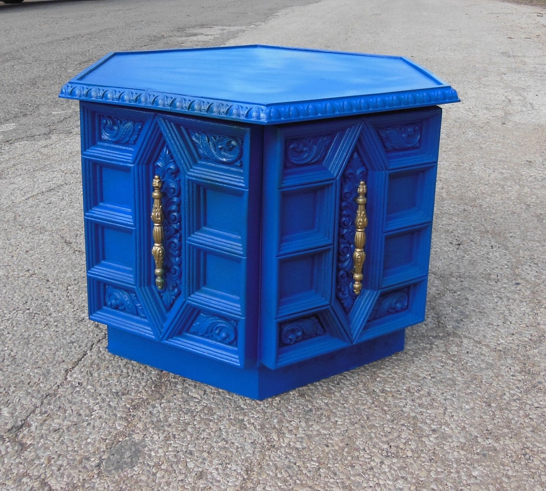 Vintage 6 Side Hexagon End Table Coffee Table Bedside Table Nightstand