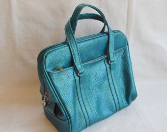 Vintage Samsonite Sherbrooke Teal Blue Green Tote Bag Overnight Bag Carry On Weekend Case Soft Side Luggage Shoulder Bag 1970s Retro Travel