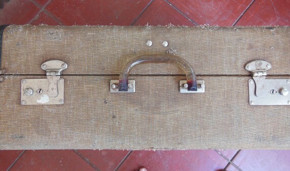 Vintage Wood Shell Tweed Suitcase 1940s Luggage L… - image 3