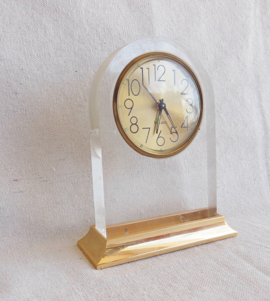 Vintage Lucite & Brass Miniature Mantle Clock - Etsy