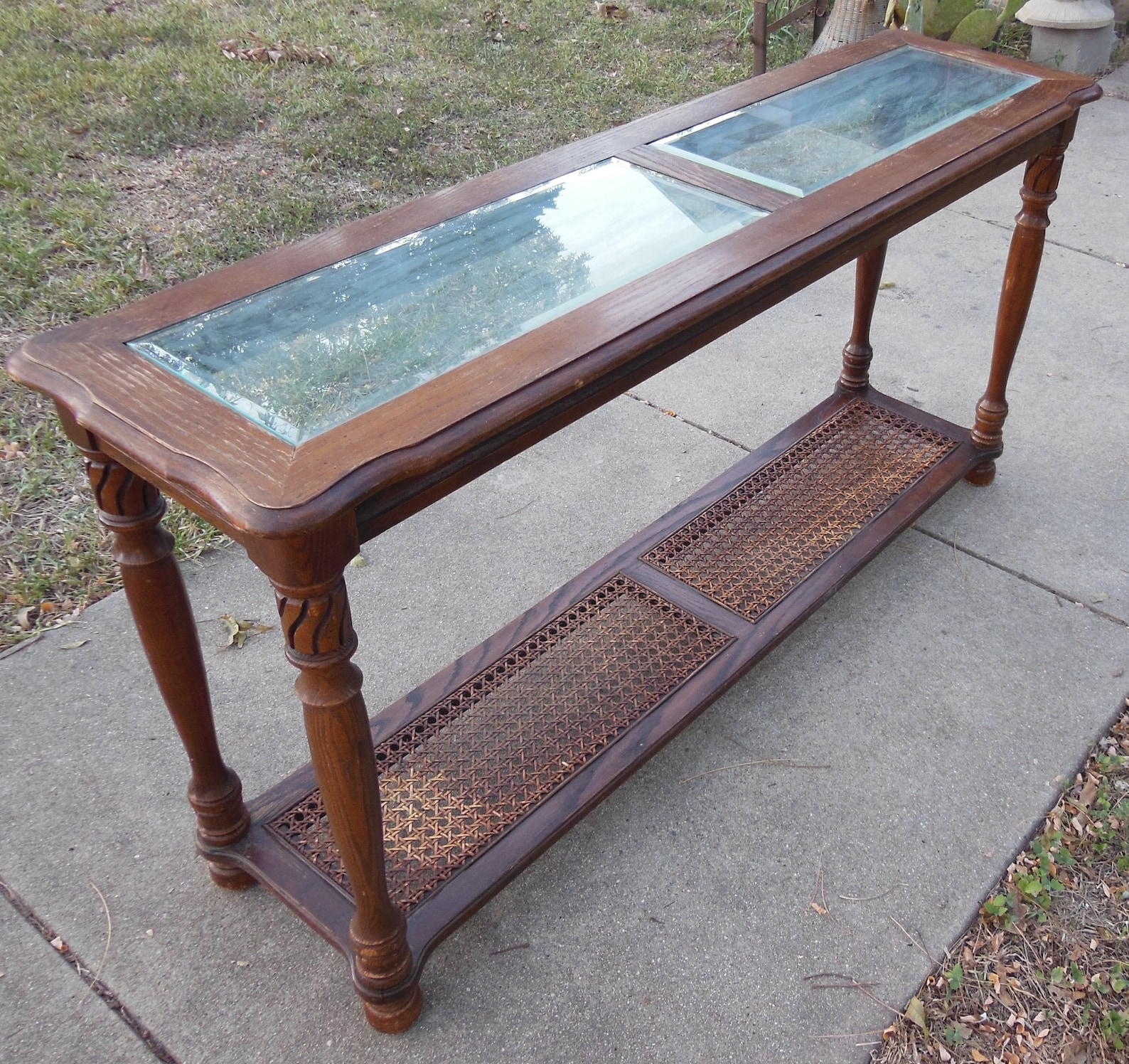 Vintage Wood Glass Cane Console Table Sofa Couch Hallway - Etsy