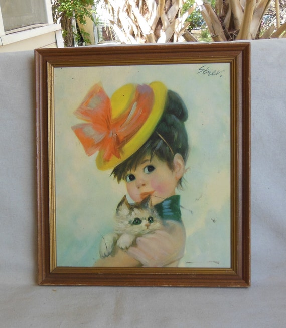 BIG EYES GIG ヴィンテージ レトロ 60s 絵 壁掛け アート Big Eye Lithographs by EVE Set of 4 Prints, Mid Century Wall