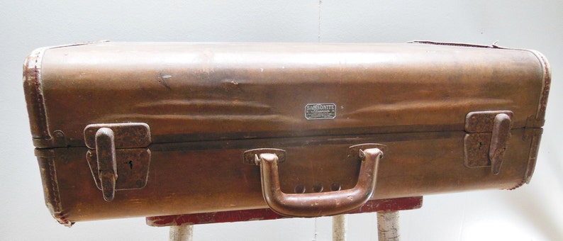 Antique Suitcase Brown Tan Hard Shell Lugggage