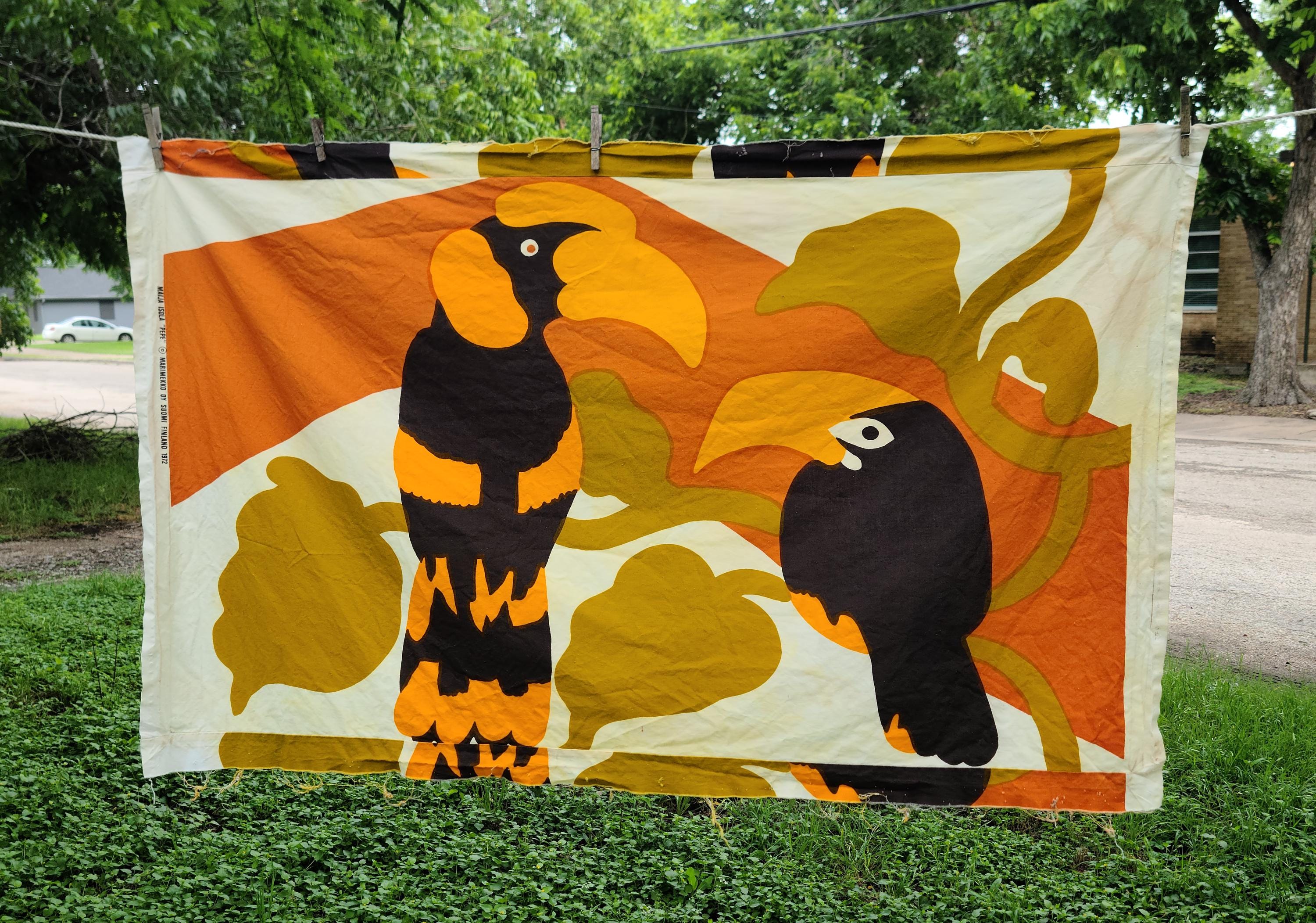 Vintage 56 X 34 Graphic Marimekko Pepe Toucan Cotton Print Wall