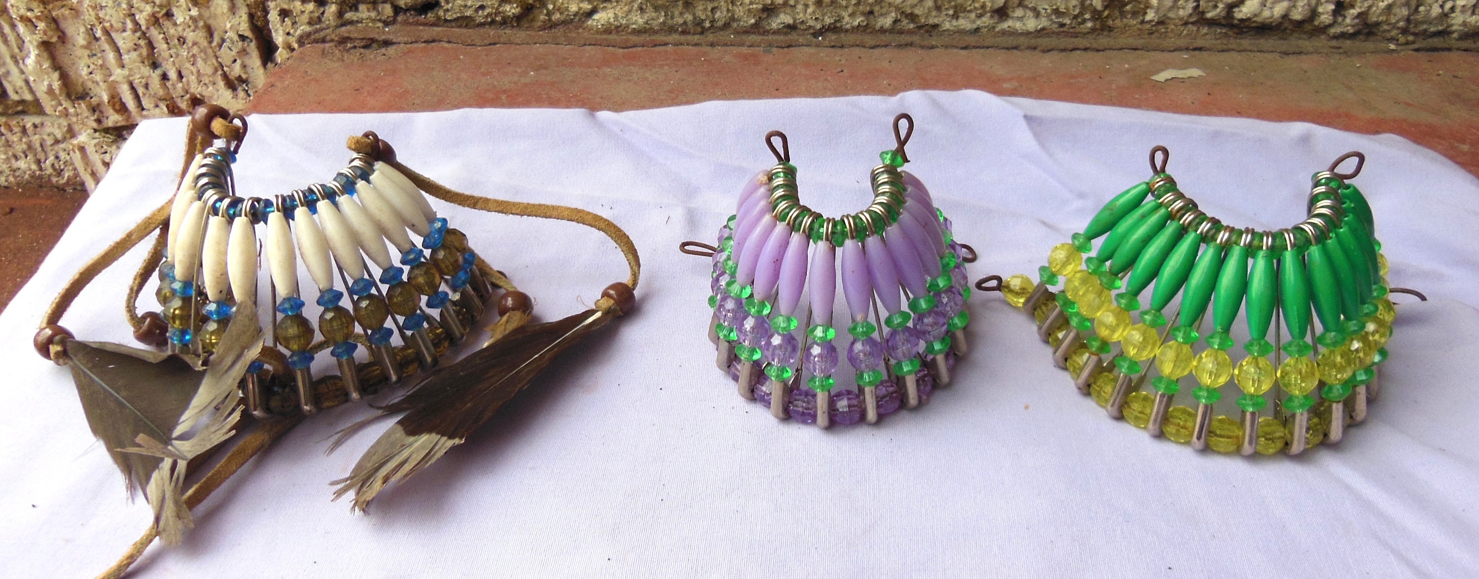 Vintage Lot of 6 Beaded Indian Headdress Safety Pin Craft 