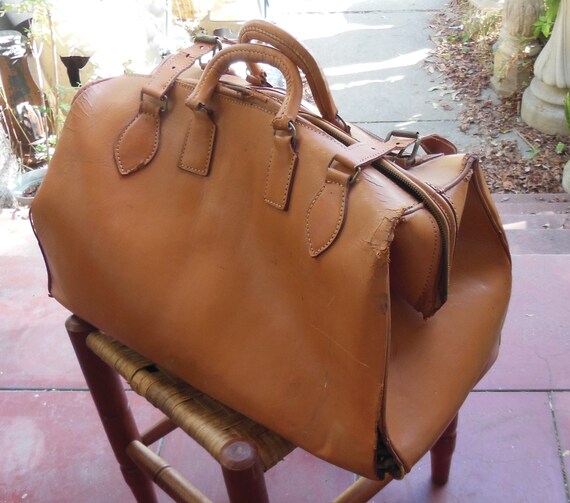 Vintage Leather Overnight Tote Duffel Bag Retro L… - image 4