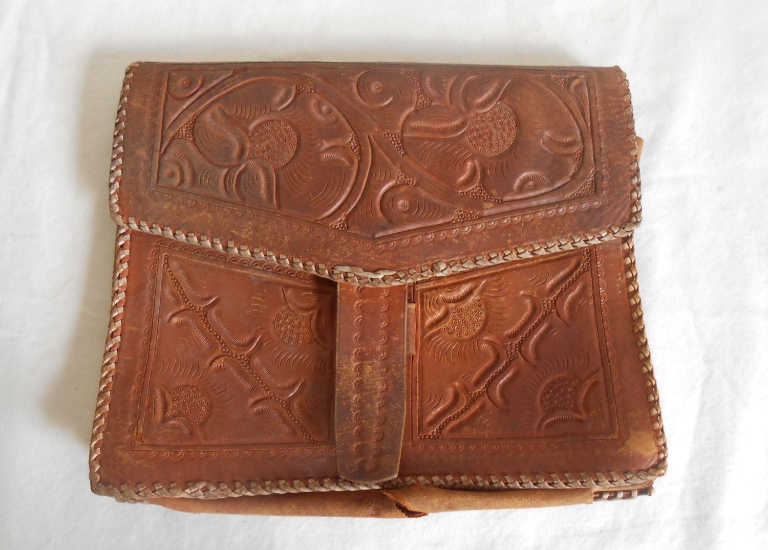 Vintage Hand Tooled Leather Purse Clutch Made in Guatalama - Etsy