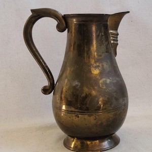 Vintage Solid Brass Metal Pitcher Decorative Vase 10 in tall