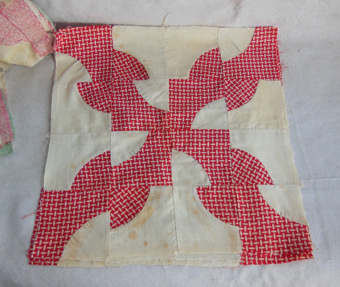 Antique Quilt Squares Hand Pieced Stitched Drunkards Path Hand Etsy