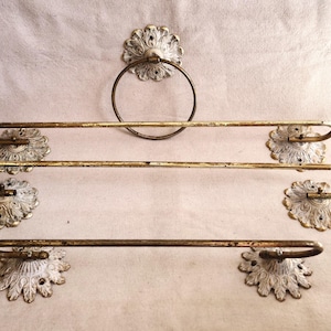 Vintage Metal Towel Racks Set Towel Holders Flower Design