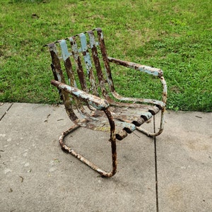 Vintage Cantilever Metal Industrial Lawn Chair Layers of Chippy Paint Yard Art Garden Porch Patio Decor image 10