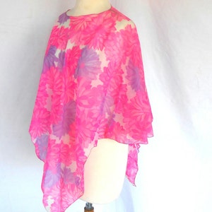 1970s Sheer Blouse Poncho Tunic Pink Purple Flowers Flowing Design image 5