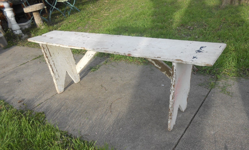 Madera antigua largo porche banco hecho a mano Chippy pintura | Etsy